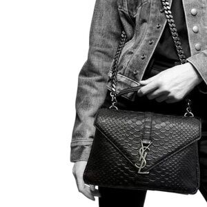 Like NEW! YSL Saint Laurent Calfskin Python Embossed Medium College Bag Black